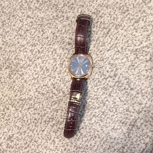 Elegant Brown Leather Strap Watch with Blue Dial